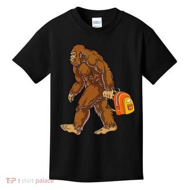 Bigfoot Carrying a Backpack Sasquatch Back To School Funny Kids T-Shirt