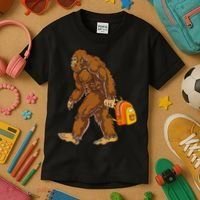 Bigfoot Carrying a Backpack Sasquatch Back To School Funny Kids T-Shirt thumb 3