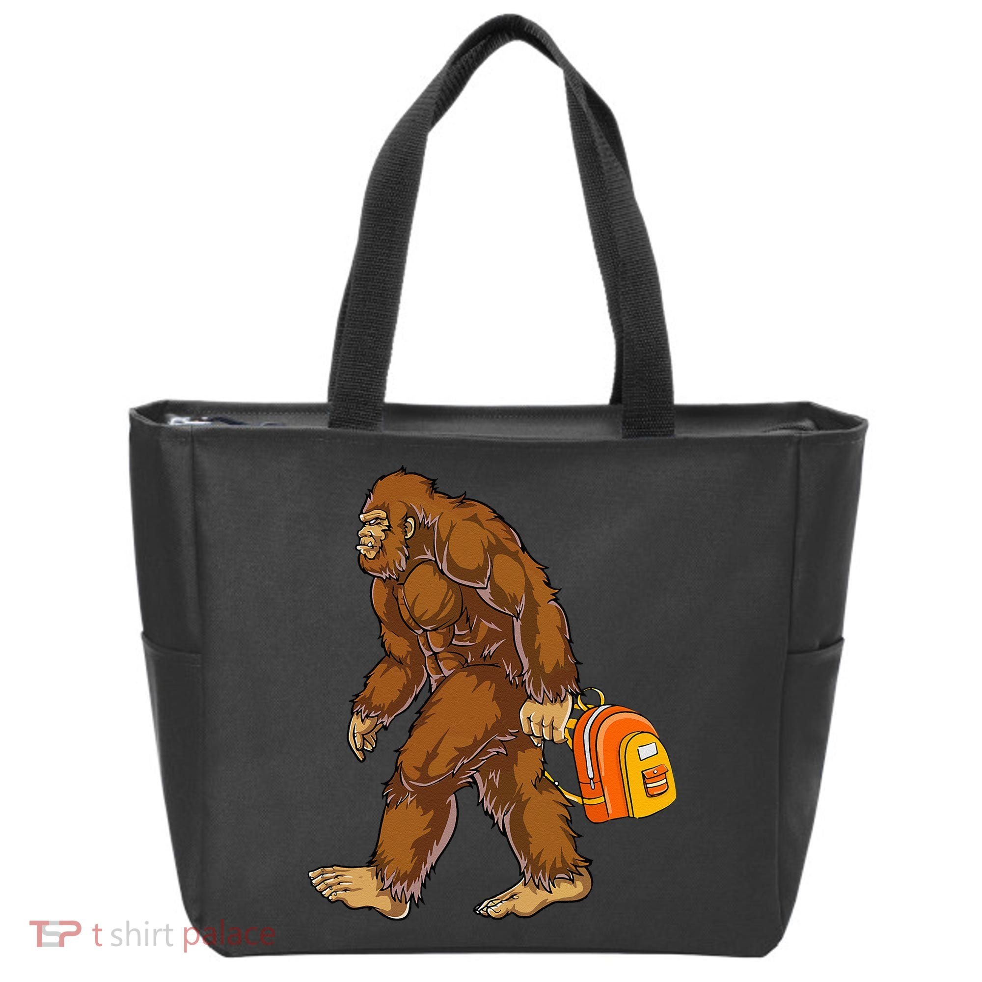 Bigfoot Carrying a Backpack Sasquatch Back To School Funny Tote Bag