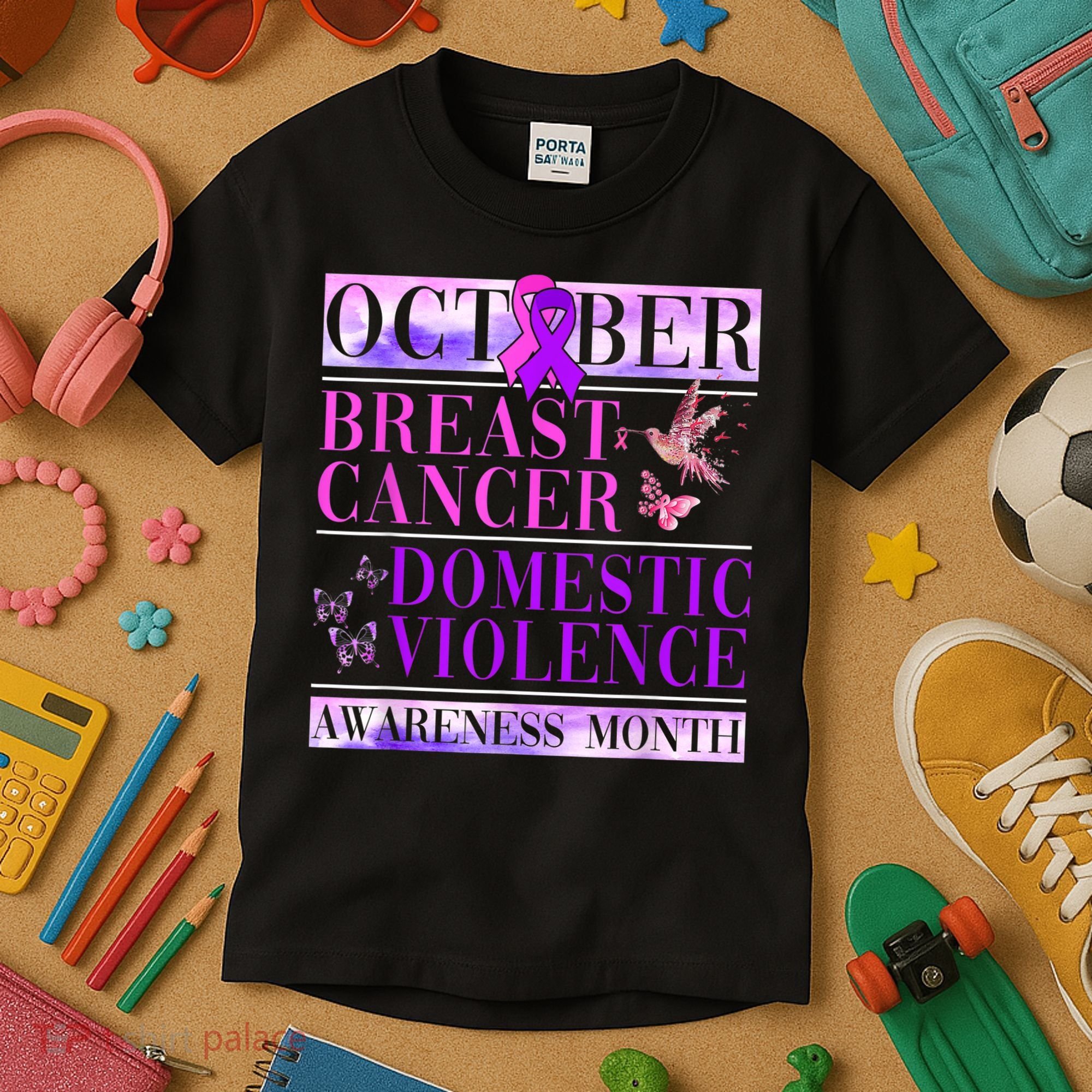 Breast Cancer And Domestic Violence Awareness Kids T-Shirt
