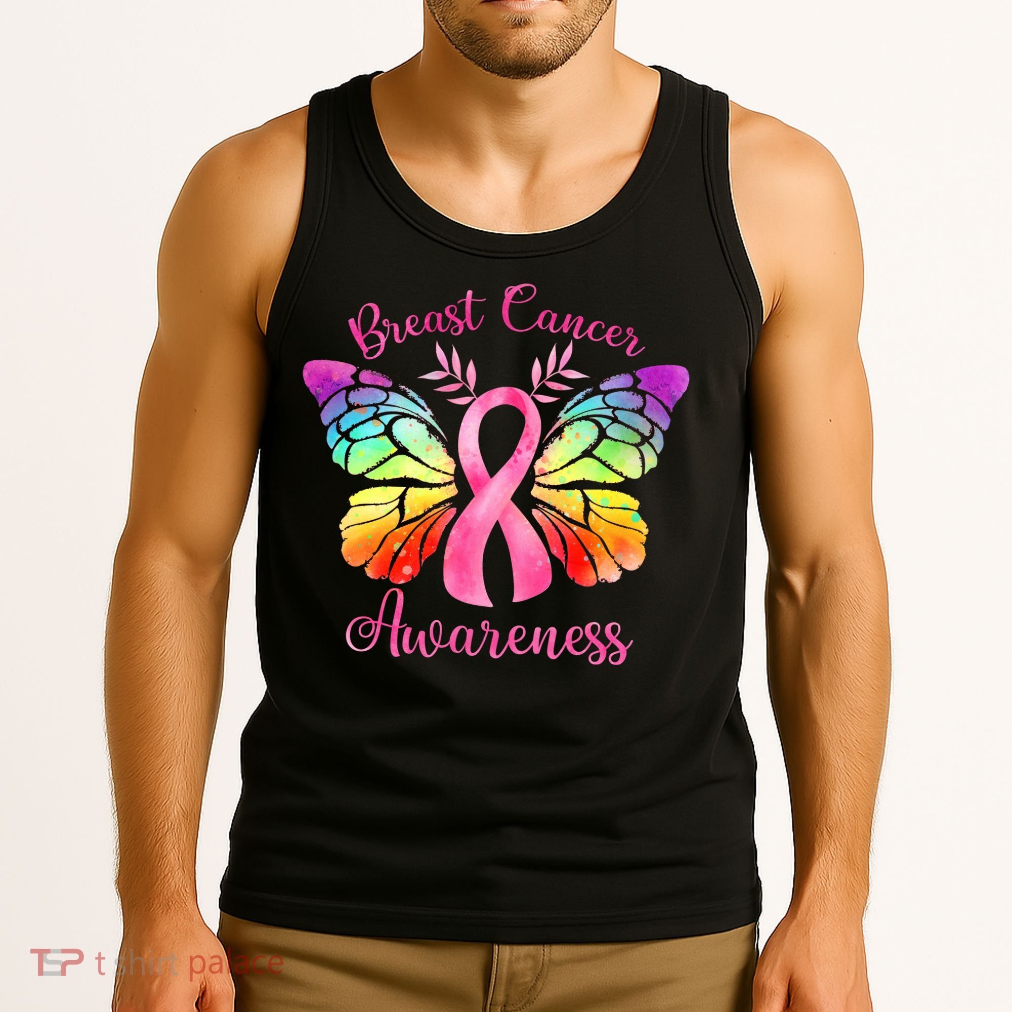 Breast Cancer Awareness Pink Ribbon Butterfly Tank Top