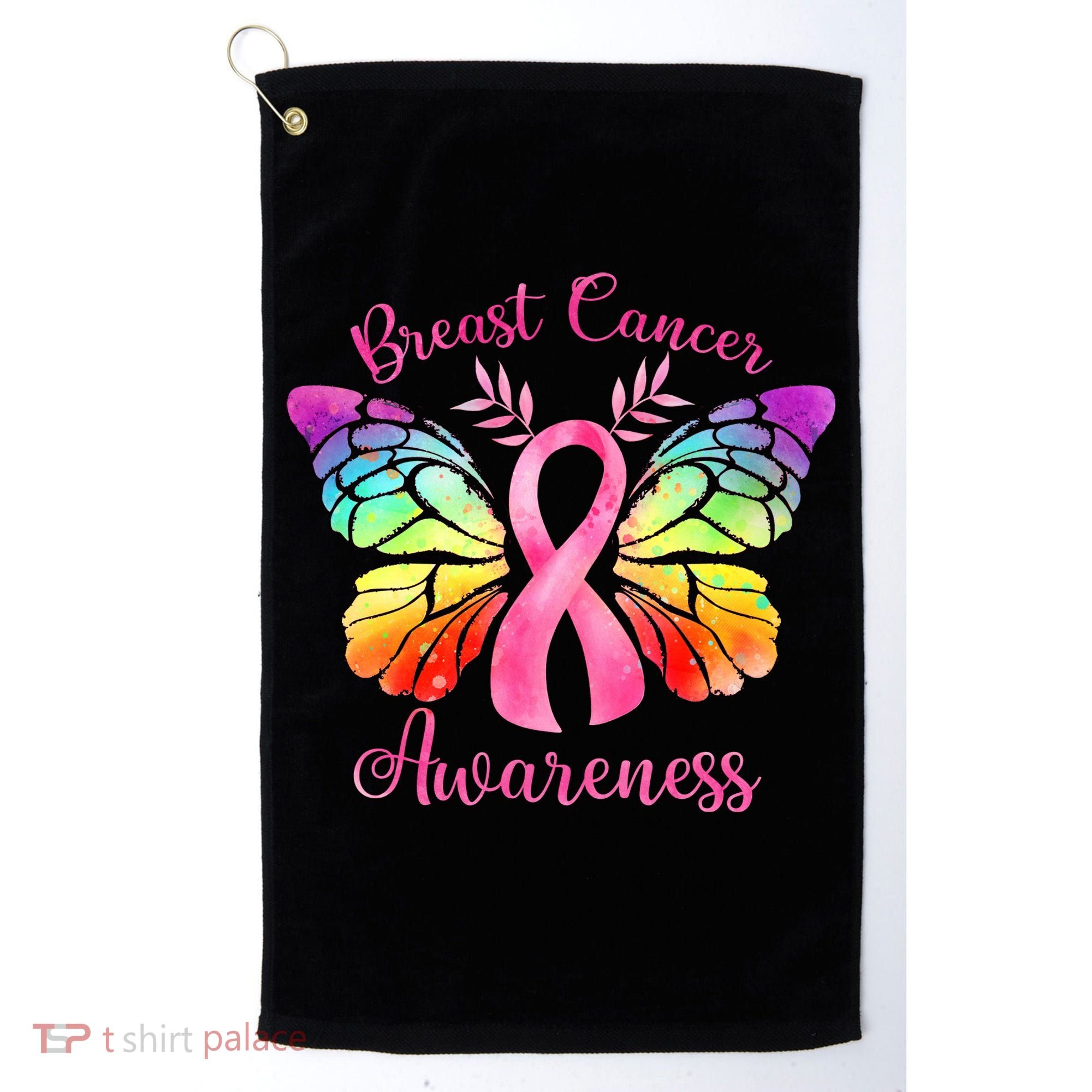 Breast Cancer Awareness Pink Ribbon Butterfly Golf Towel