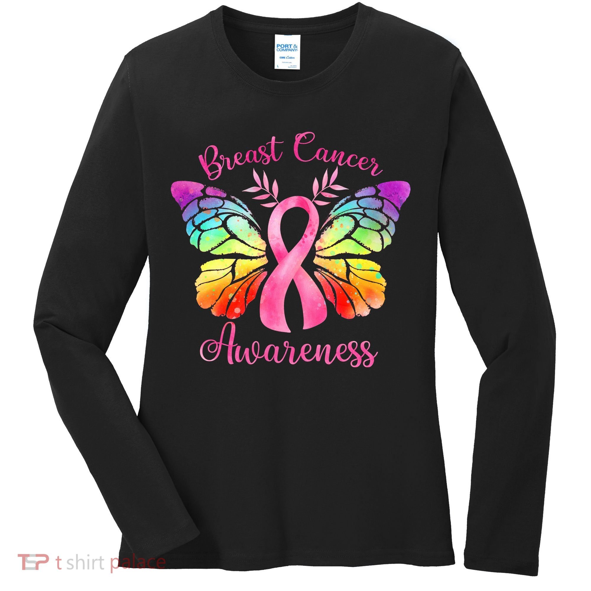 Breast Cancer Awareness Pink Ribbon Butterfly Women's Long Sleeve Shirt