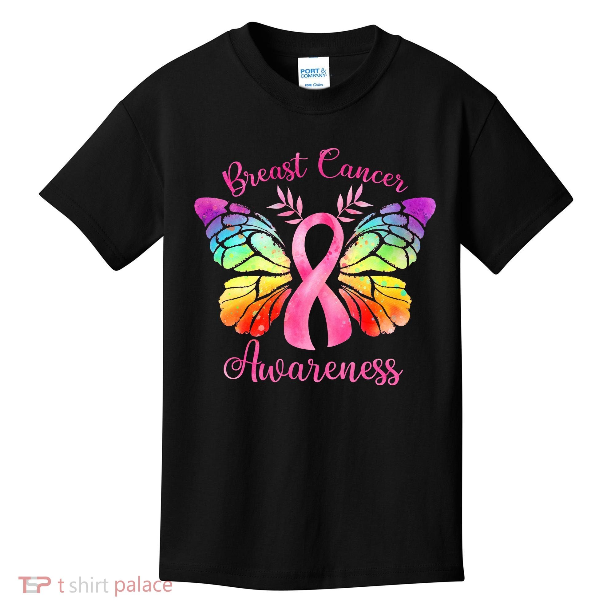 Breast Cancer Awareness Pink Ribbon Butterfly Kids T-Shirt