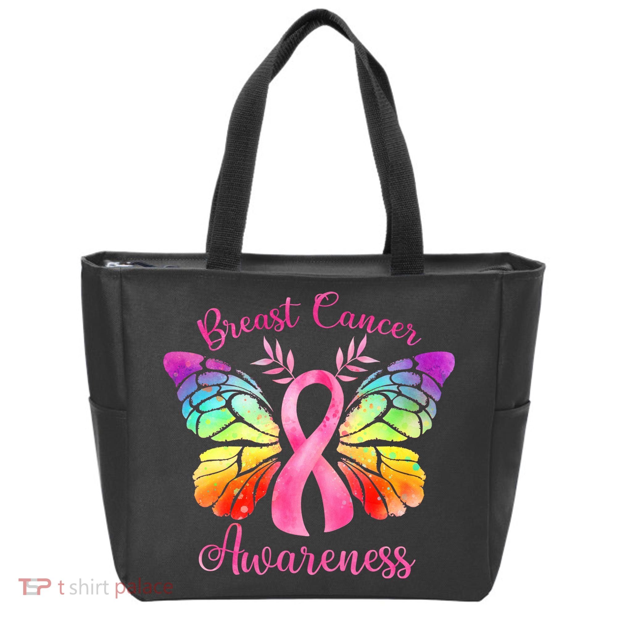 Breast Cancer Awareness Pink Ribbon Butterfly Tote Bag