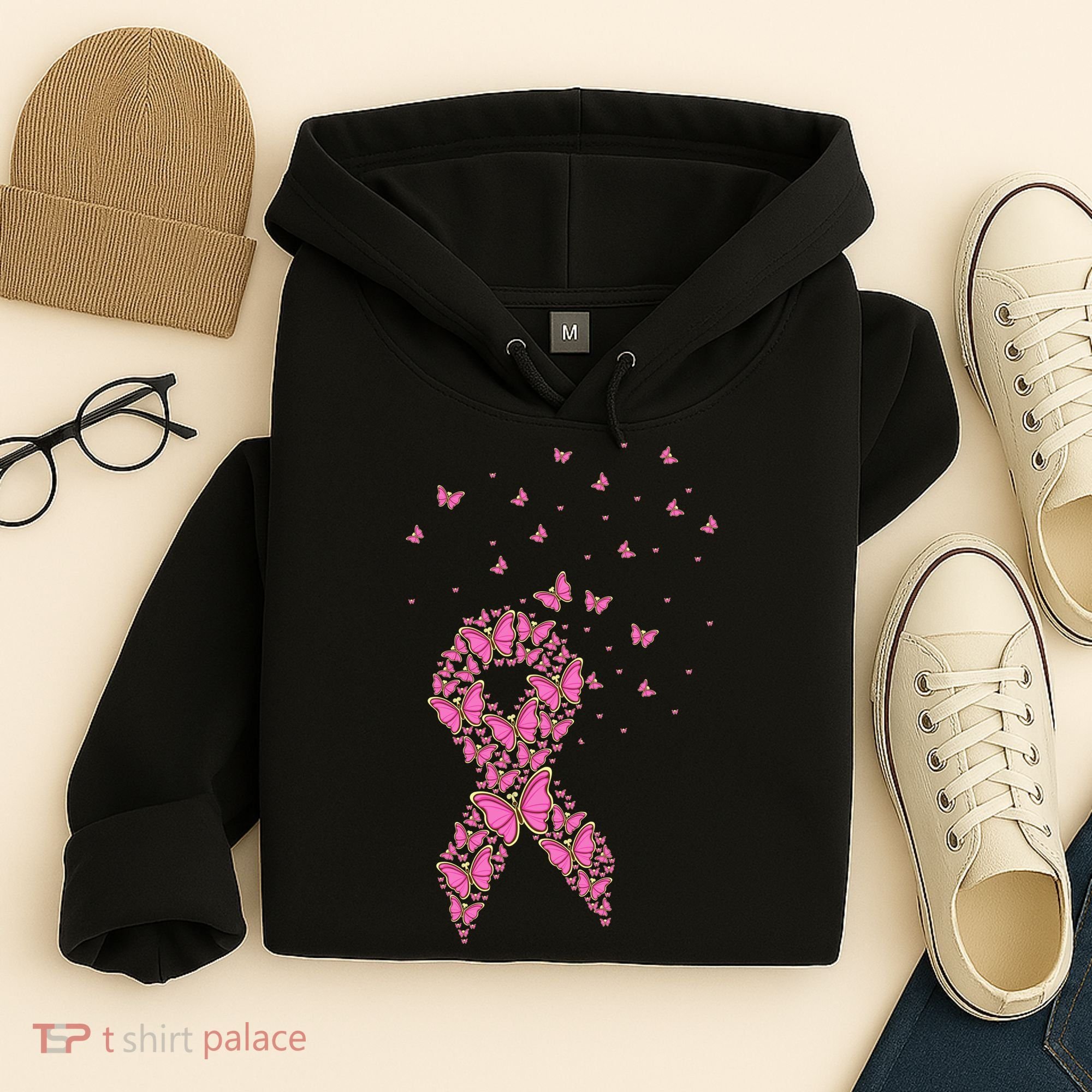 Breast Cancer Awareness Pink Butterfly Ribbon Hoodie