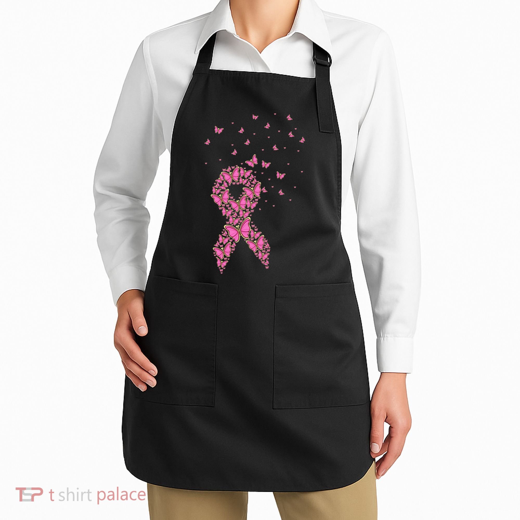 Breast Cancer Awareness Pink Butterfly Ribbon Apron