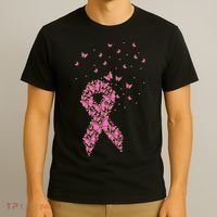 Breast Cancer Awareness Pink Butterfly Ribbon T-Shirt thumb 3