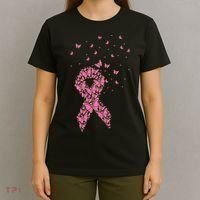 Breast Cancer Awareness Pink Butterfly Ribbon T-Shirt thumb 4