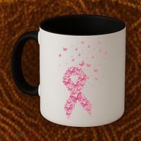 Breast Cancer Awareness Pink Butterfly Ribbon Coffee Mug thumb 2