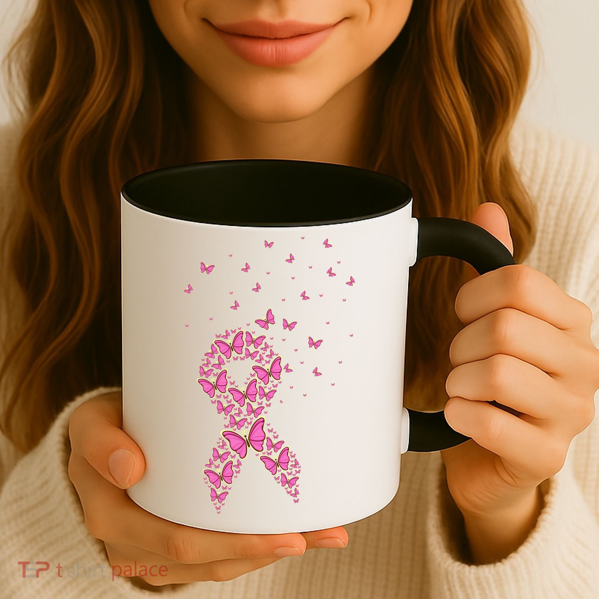 Breast Cancer Awareness Pink Butterfly Ribbon Coffee Mug