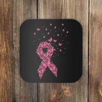 Breast Cancer Awareness Pink Butterfly Ribbon Coaster thumb 0