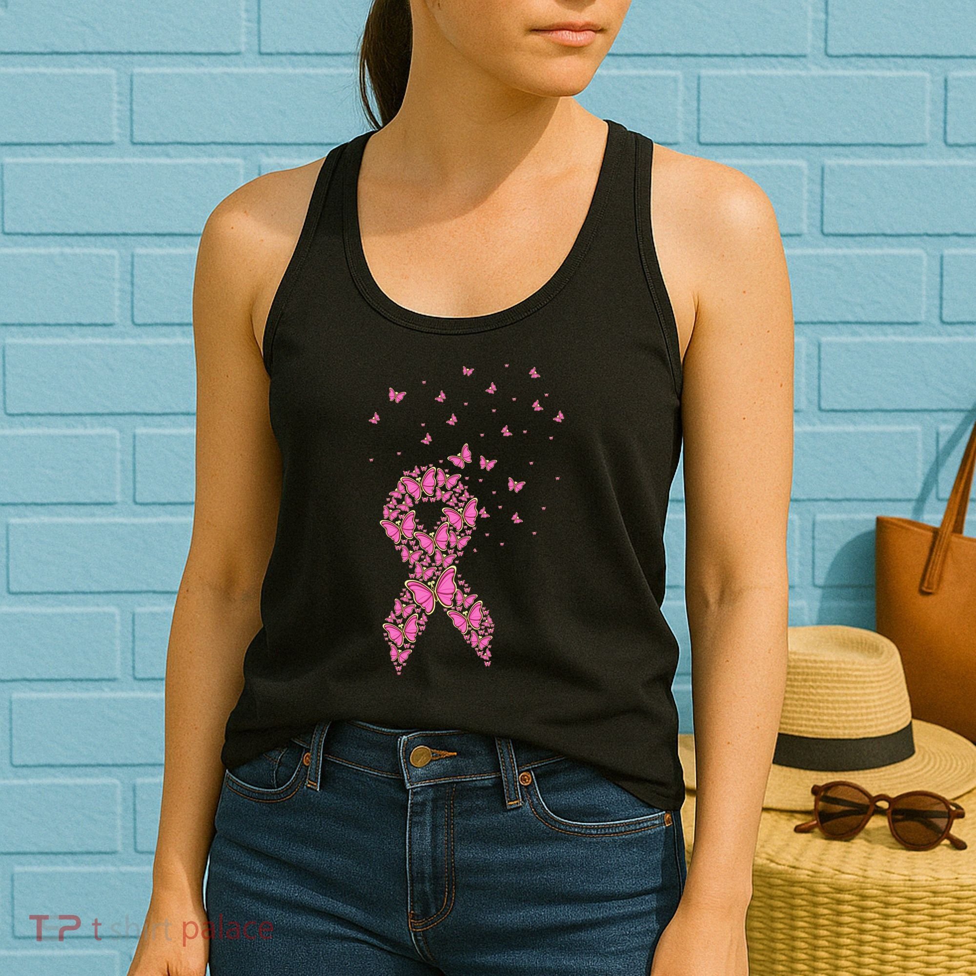 Breast Cancer Awareness Pink Butterfly Ribbon Women's Tank Top