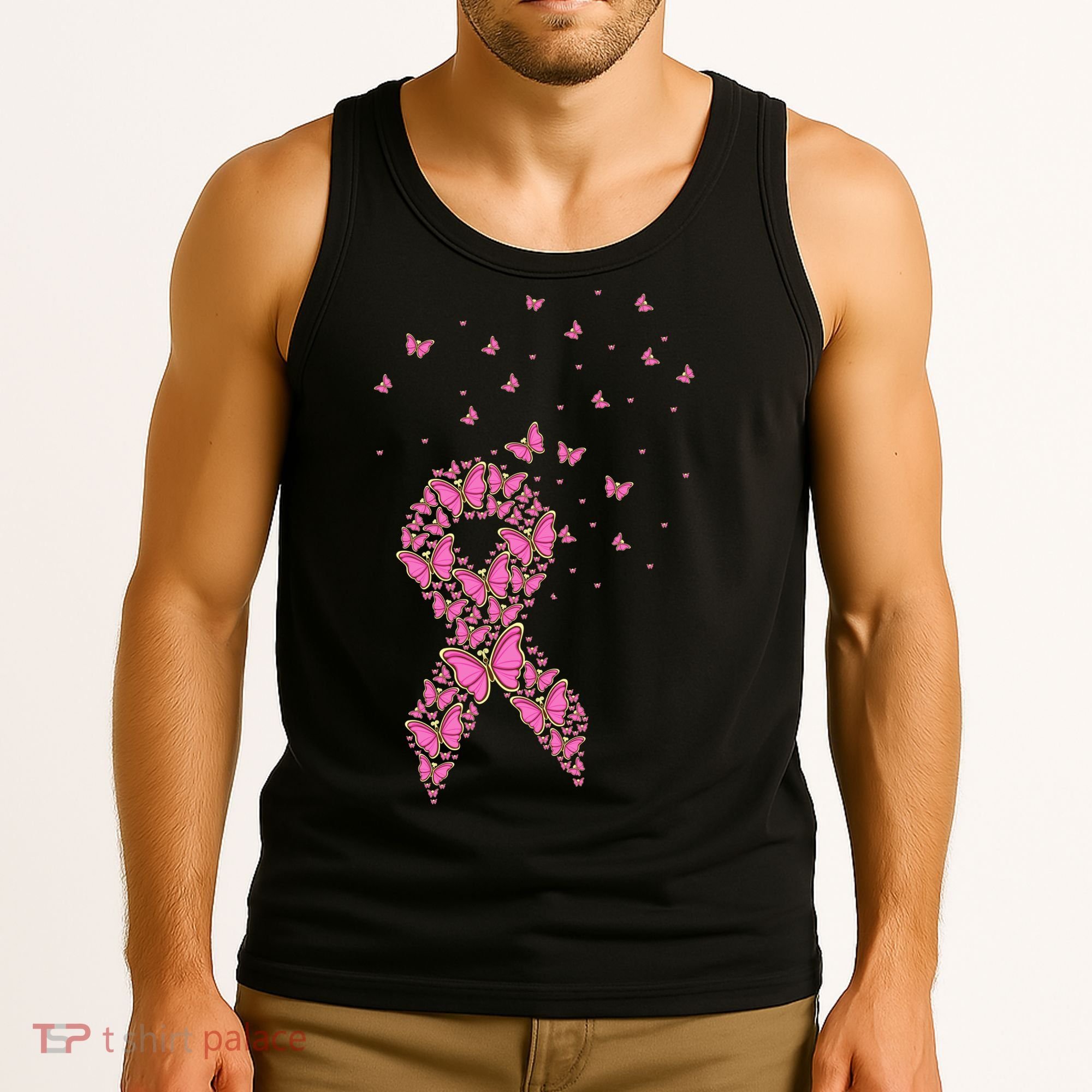 Breast Cancer Awareness Pink Butterfly Ribbon Tank Top