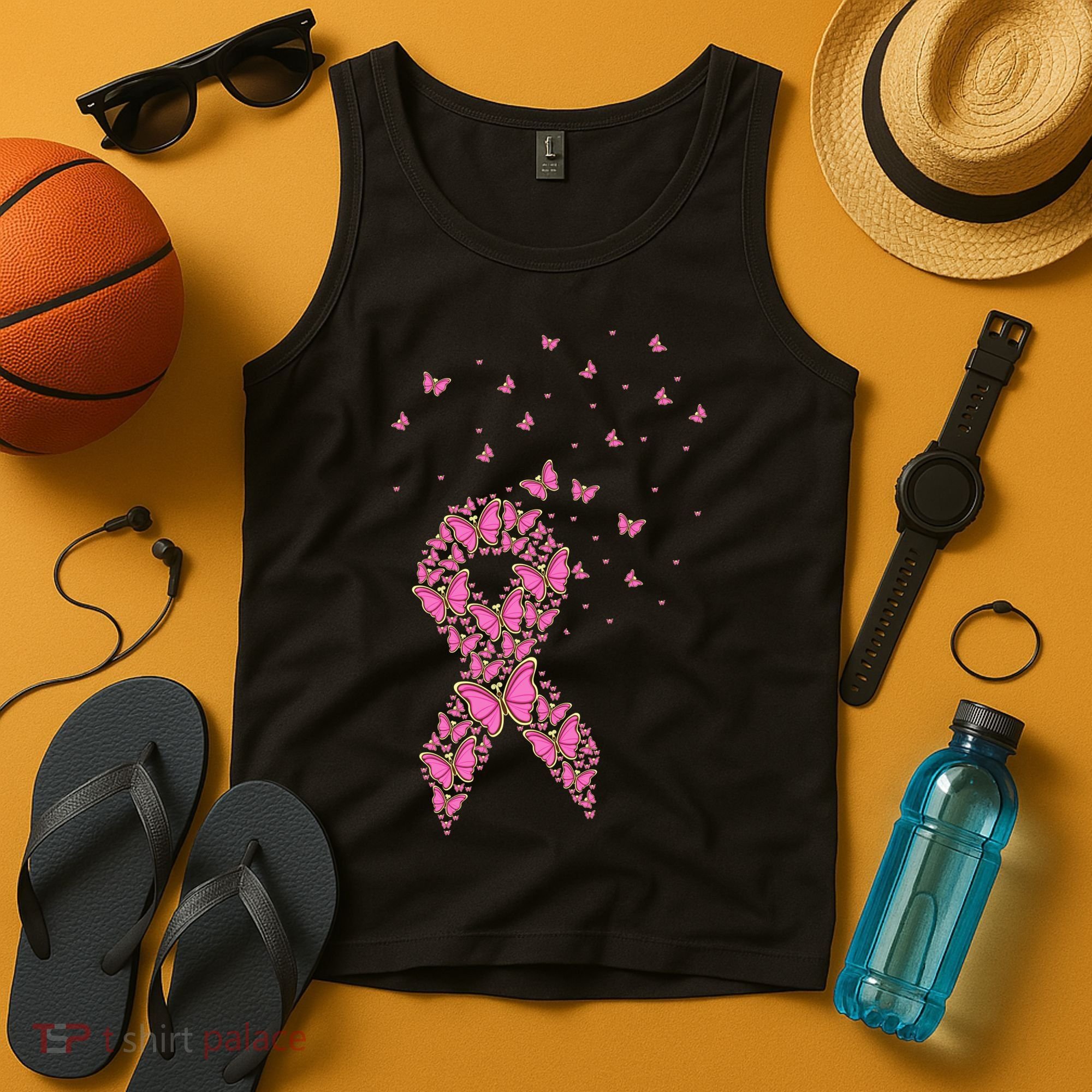 Breast Cancer Awareness Pink Butterfly Ribbon Tank Top