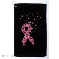 Breast Cancer Awareness Pink Butterfly Ribbon Golf Towel thumb 0