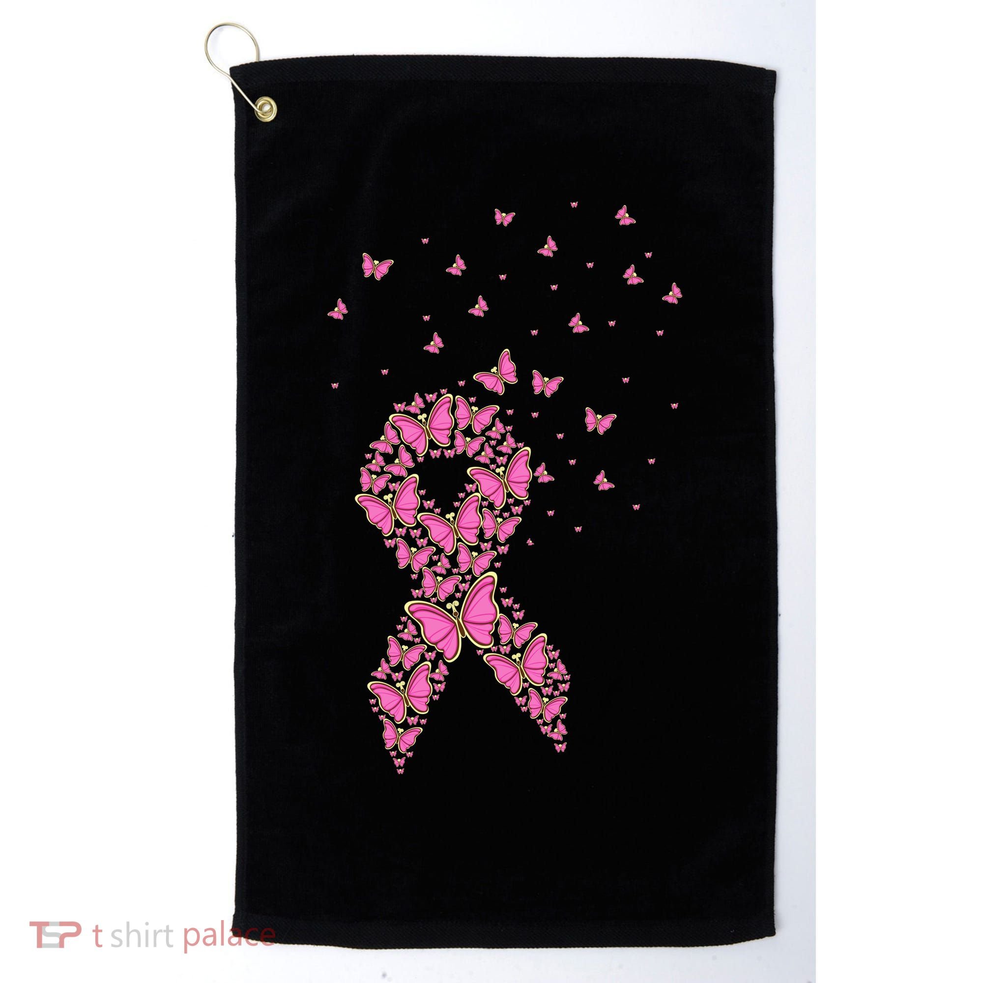 Breast Cancer Awareness Pink Butterfly Ribbon Golf Towel
