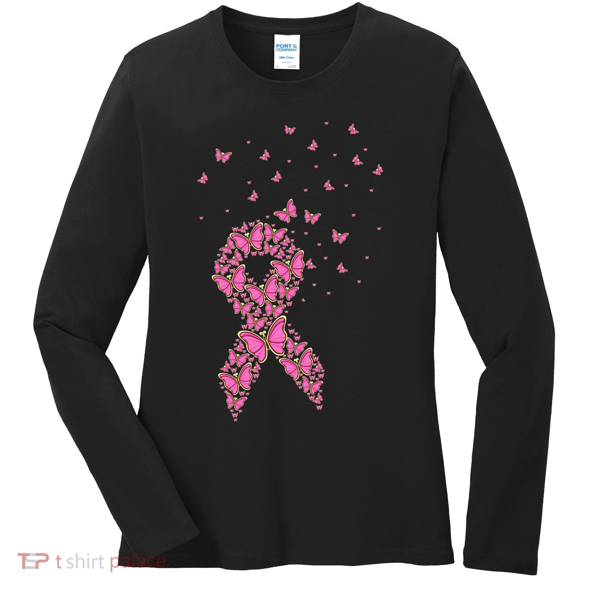 Breast Cancer Awareness Pink Butterfly Ribbon Women's Long Sleeve Shirt