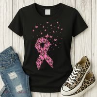 Breast Cancer Awareness Pink Butterfly Ribbon Women's T-Shirt thumb 3