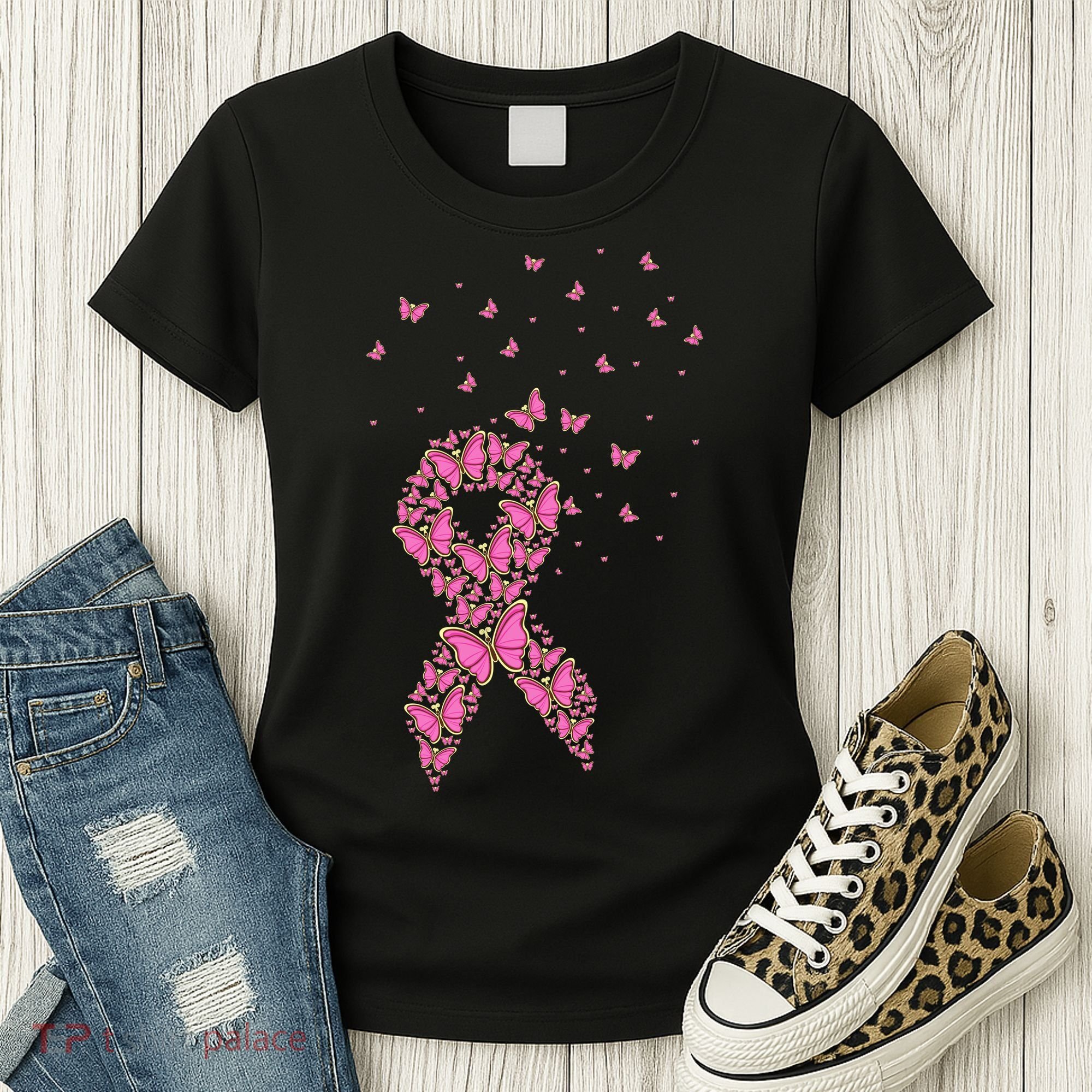 Breast Cancer Awareness Pink Butterfly Ribbon Women's T-Shirt