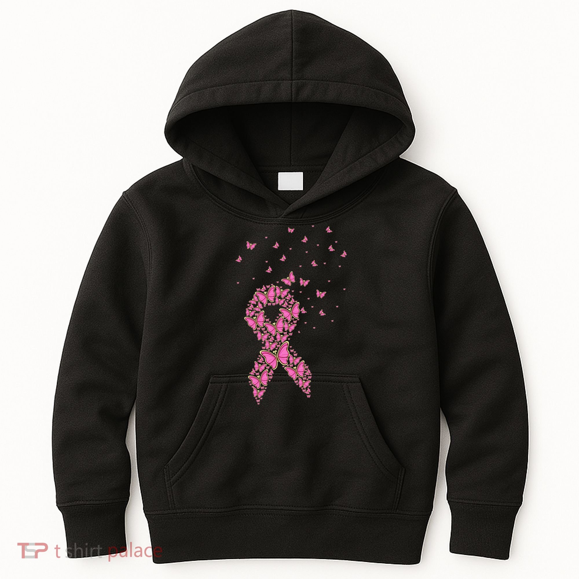 Breast Cancer Awareness Pink Butterfly Ribbon Kids Hoodie