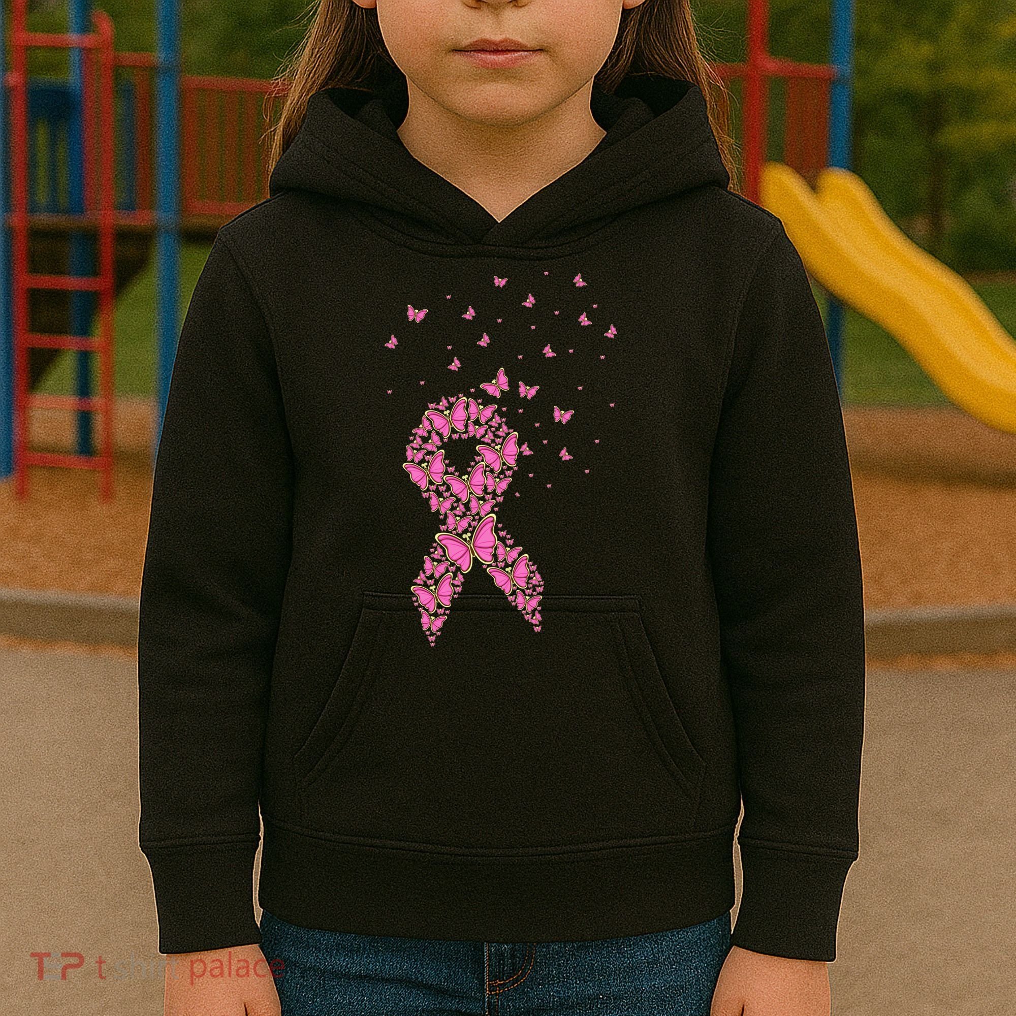 Breast Cancer Awareness Pink Butterfly Ribbon Kids Hoodie