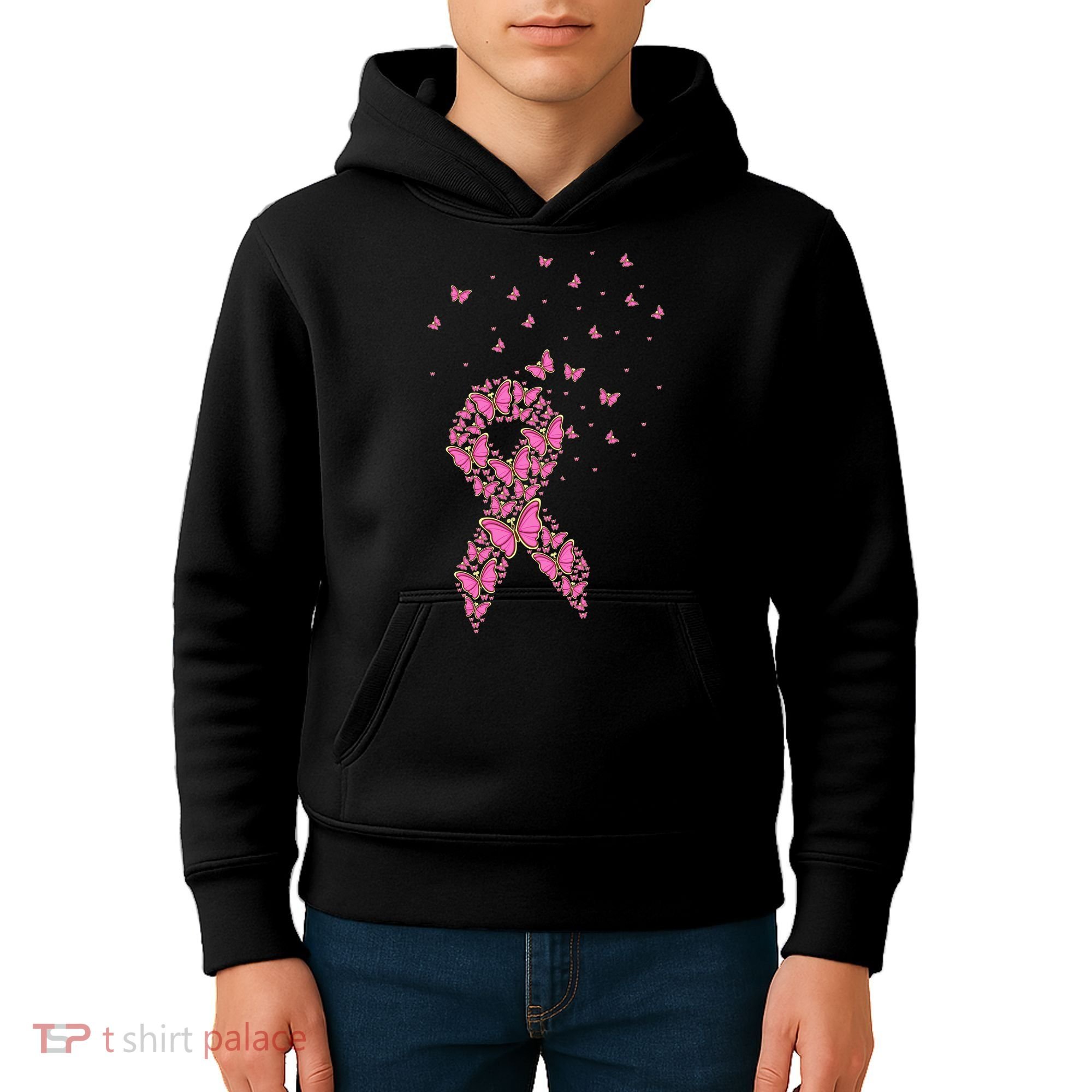 Breast Cancer Awareness Pink Butterfly Ribbon Kids Hoodie
