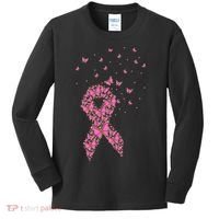 Breast Cancer Awareness Pink Butterfly Ribbon Kids Long Sleeve Shirt thumb 0