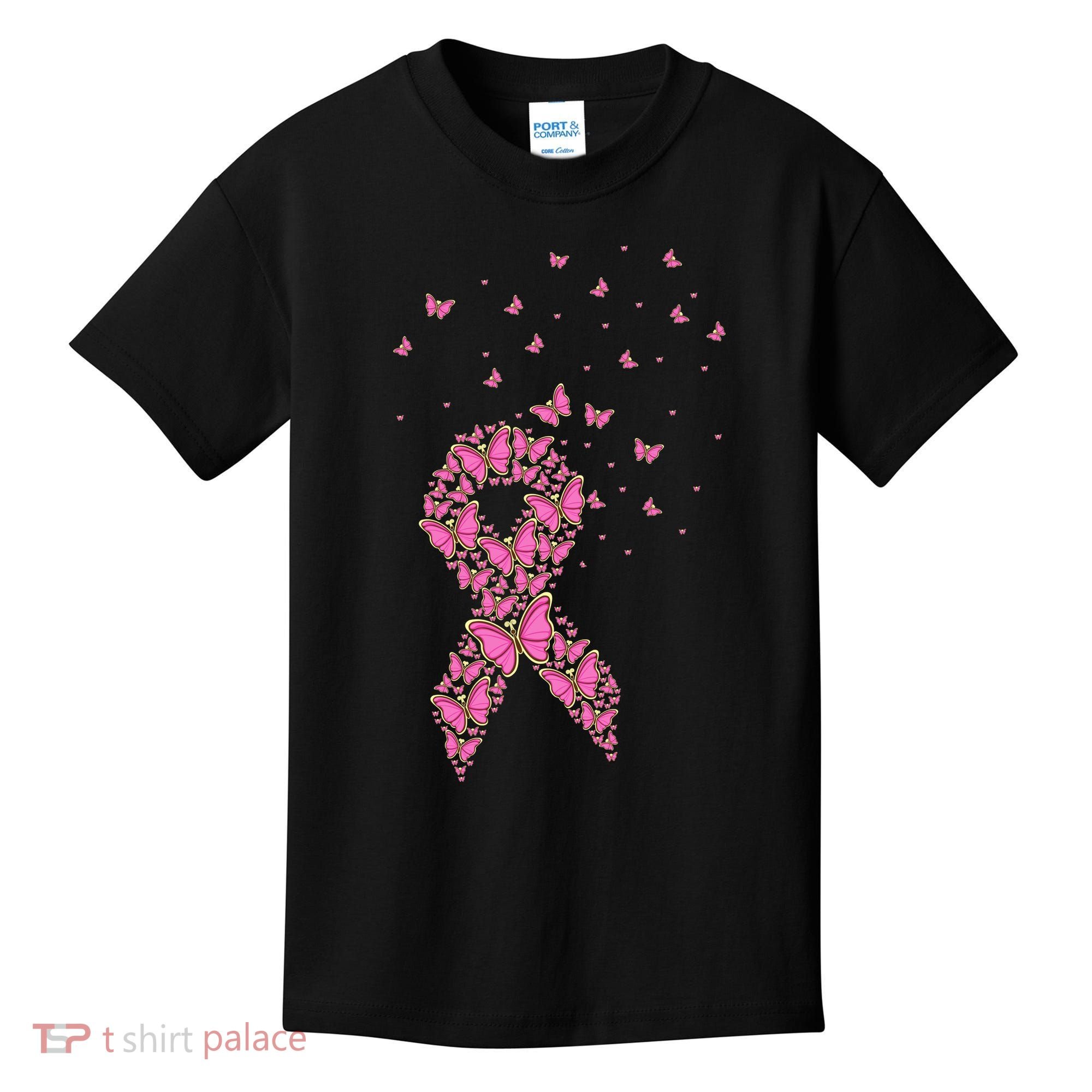 Breast Cancer Awareness Pink Butterfly Ribbon Kids T-Shirt