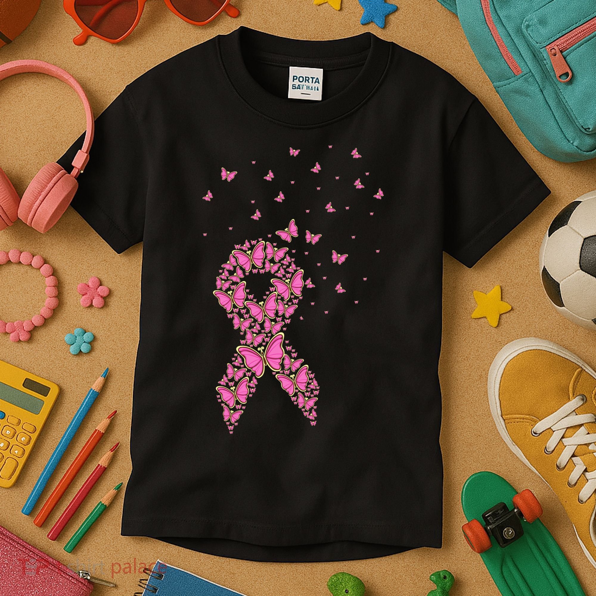 Breast Cancer Awareness Pink Butterfly Ribbon Kids T-Shirt