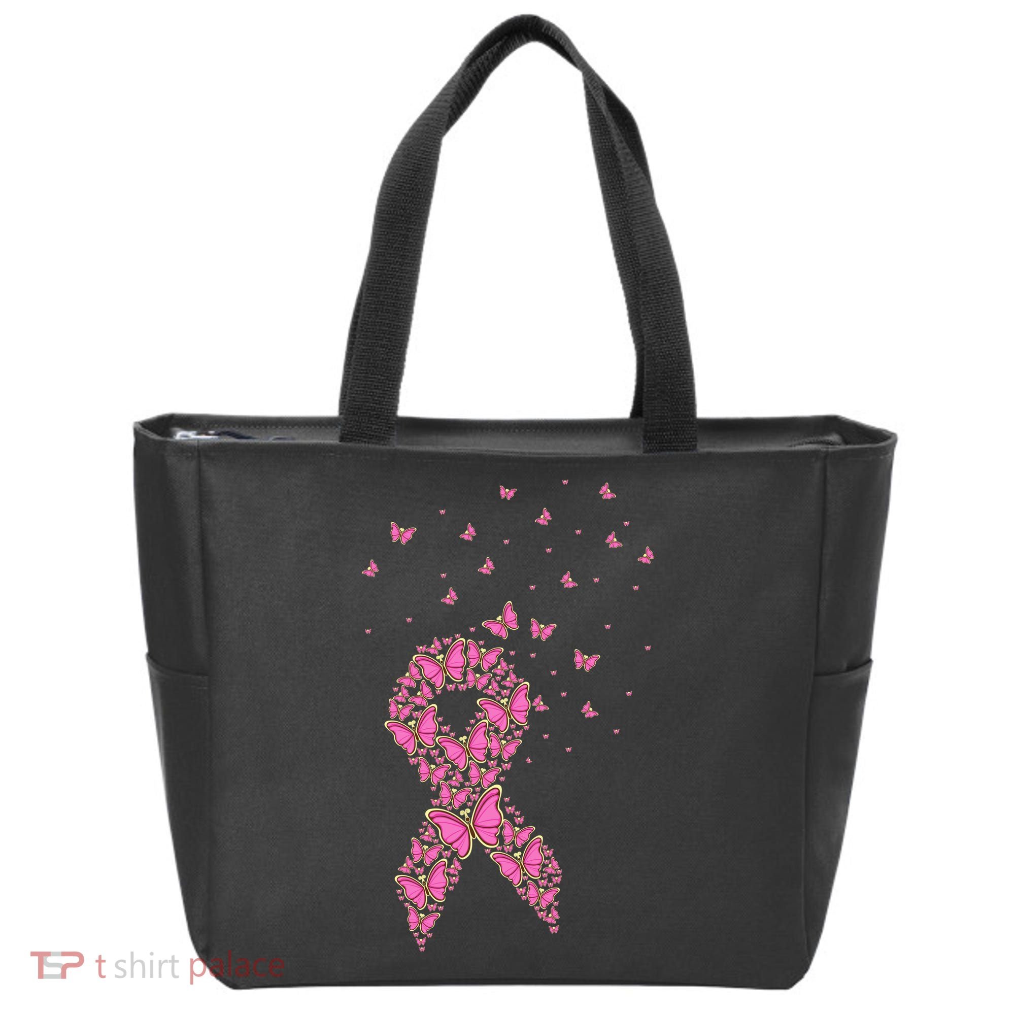 Breast Cancer Awareness Pink Butterfly Ribbon Tote Bag