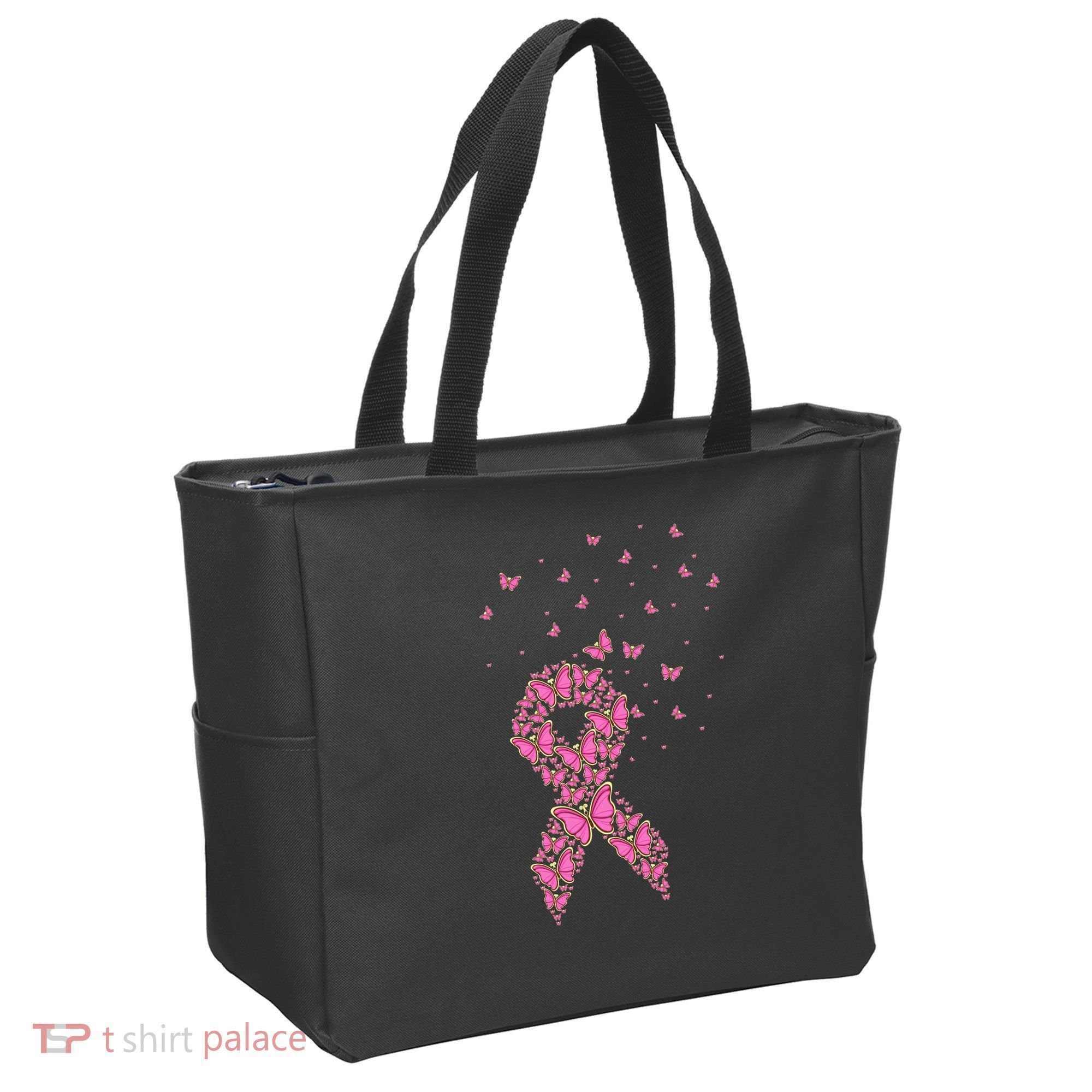 Breast Cancer Awareness Pink Butterfly Ribbon Tote Bag