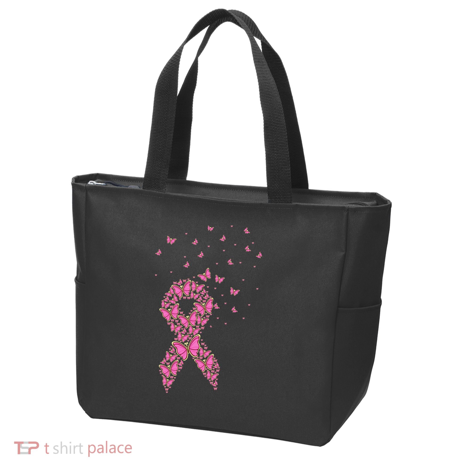Breast Cancer Awareness Pink Butterfly Ribbon Tote Bag