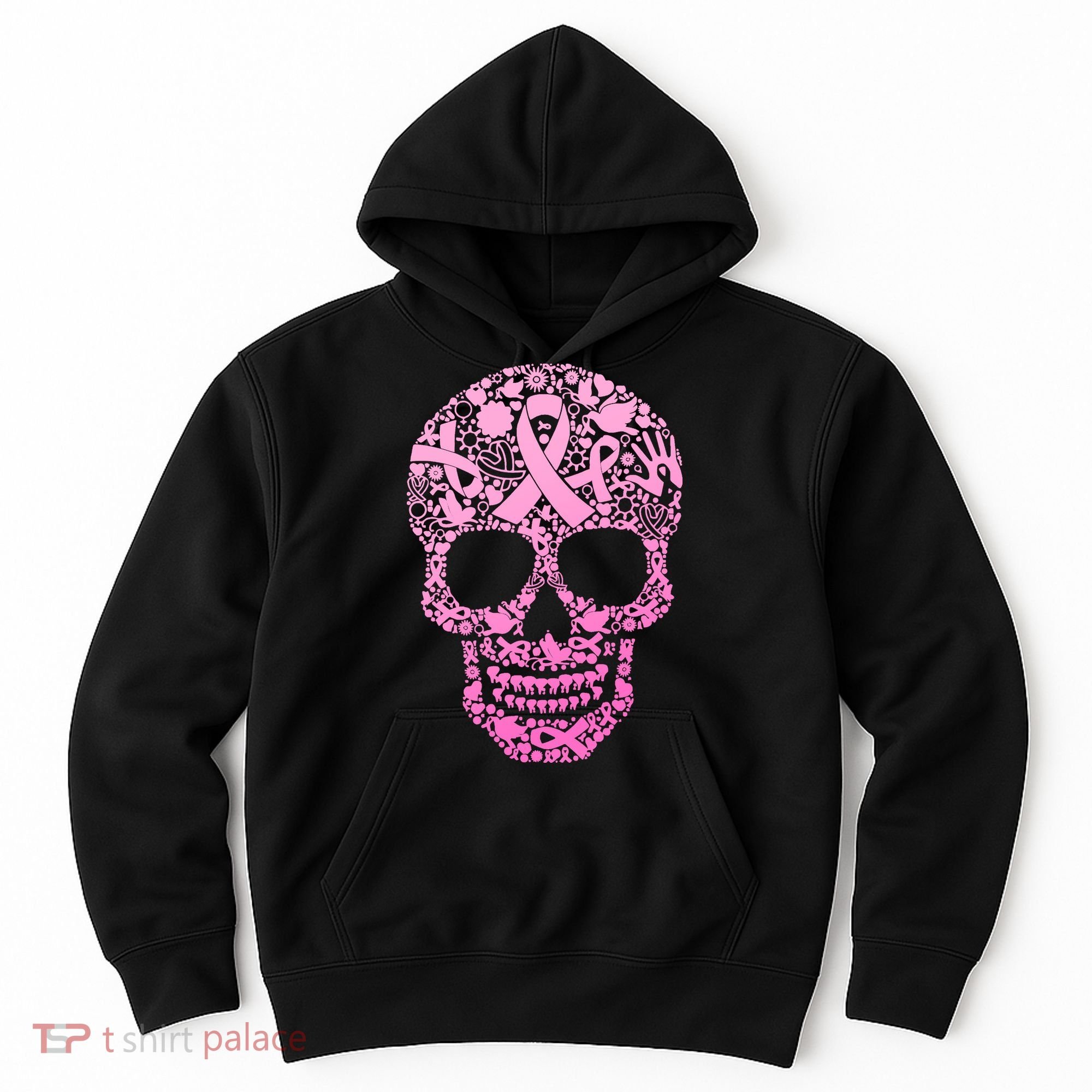 Breast Cancer Awareness Month Pink Ribbon Skull Hoodie