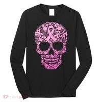 Breast Cancer Awareness Month Pink Ribbon Skull Long Sleeve Shirt thumb 0