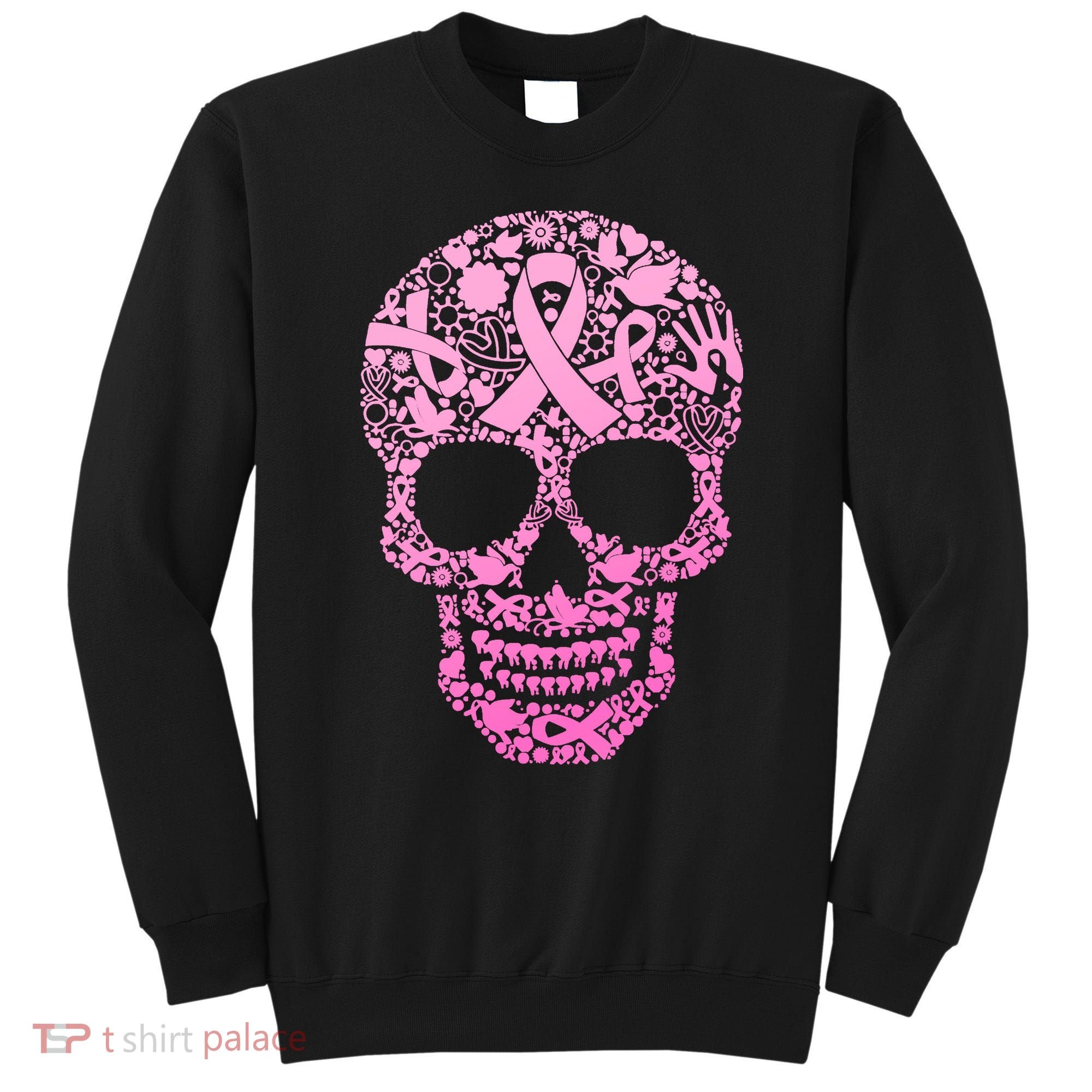 Breast Cancer Awareness Month Pink Ribbon Skull Sweatshirt
