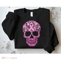Breast Cancer Awareness Month Pink Ribbon Skull Sweatshirt thumb 2