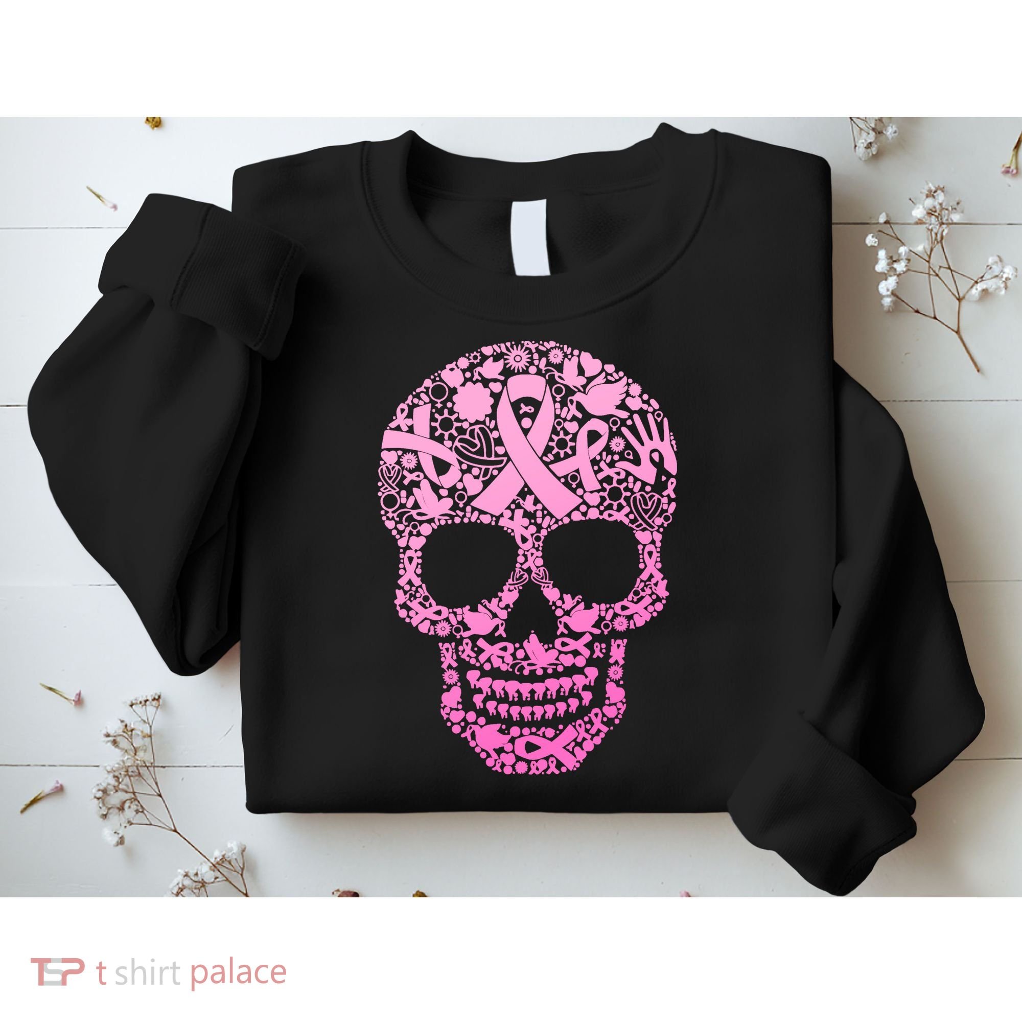 Breast Cancer Awareness Month Pink Ribbon Skull Sweatshirt