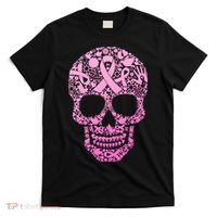 Breast Cancer Awareness Month Pink Ribbon Skull T-Shirt thumb 0