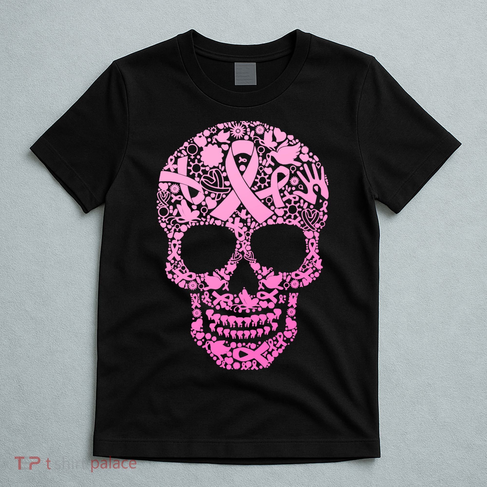 Breast Cancer Awareness Month Pink Ribbon Skull T-Shirt