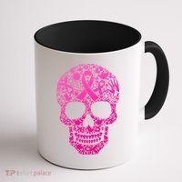 Breast Cancer Awareness Month Pink Ribbon Skull Coffee Mug thumb 1