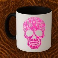Breast Cancer Awareness Month Pink Ribbon Skull Coffee Mug thumb 2