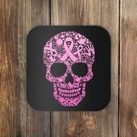 Breast Cancer Awareness Month Pink Ribbon Skull Coaster thumb 0