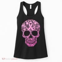 Breast Cancer Awareness Month Pink Ribbon Skull Women's Tank Top thumb 0