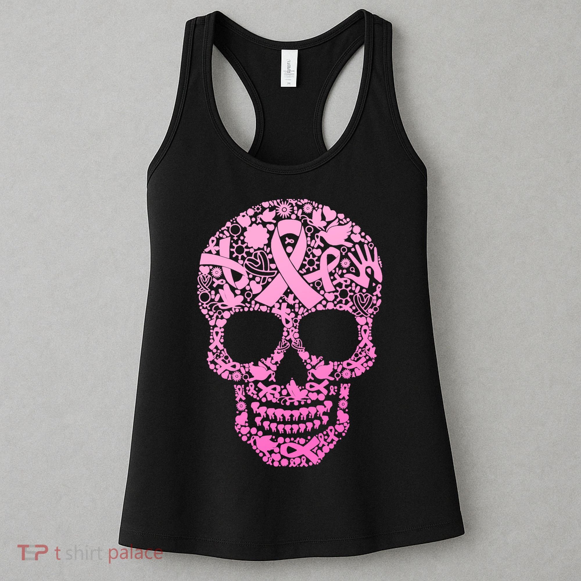 Breast Cancer Awareness Month Pink Ribbon Skull Women's Tank Top