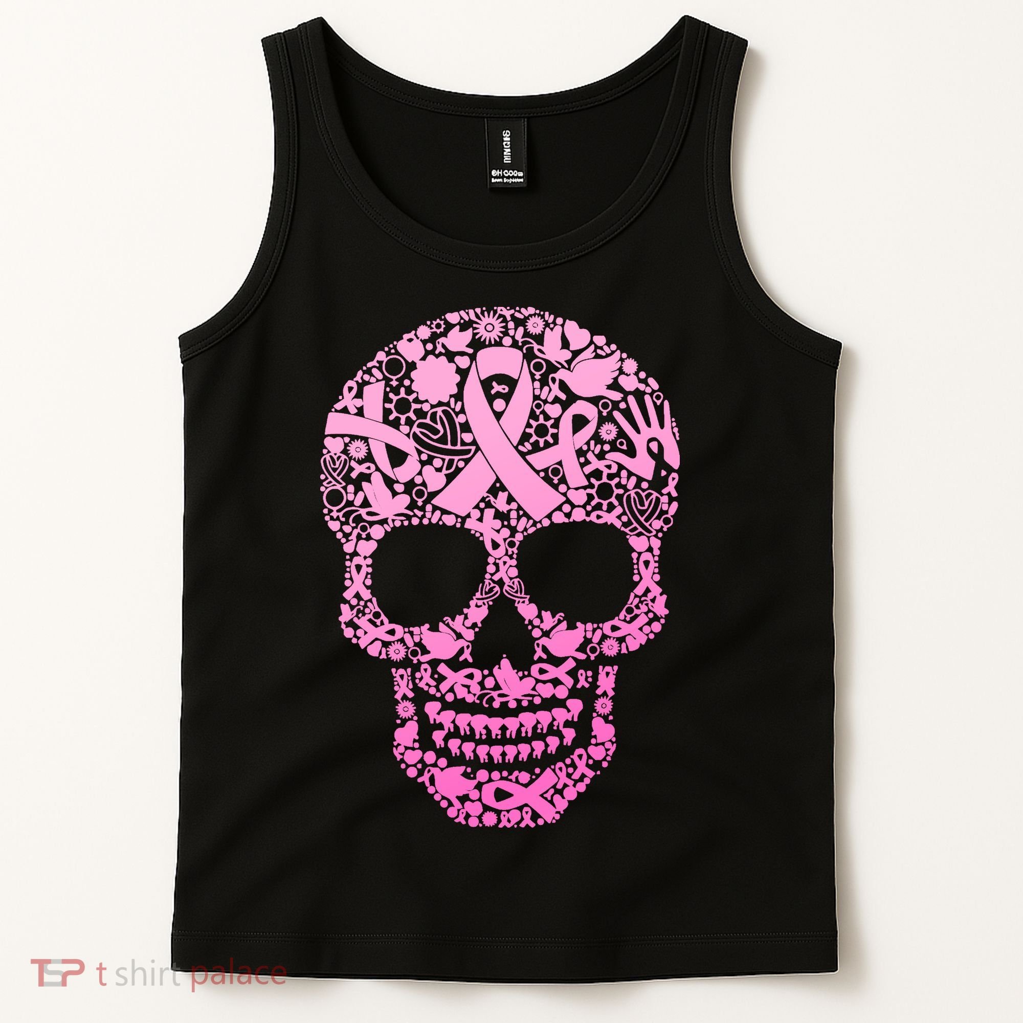 Breast Cancer Awareness Month Pink Ribbon Skull Tank Top
