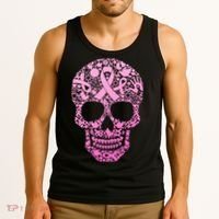 Breast Cancer Awareness Month Pink Ribbon Skull Tank Top thumb 3