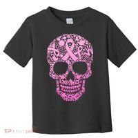 Breast Cancer Awareness Month Pink Ribbon Skull Toddler T-Shirt thumb 0