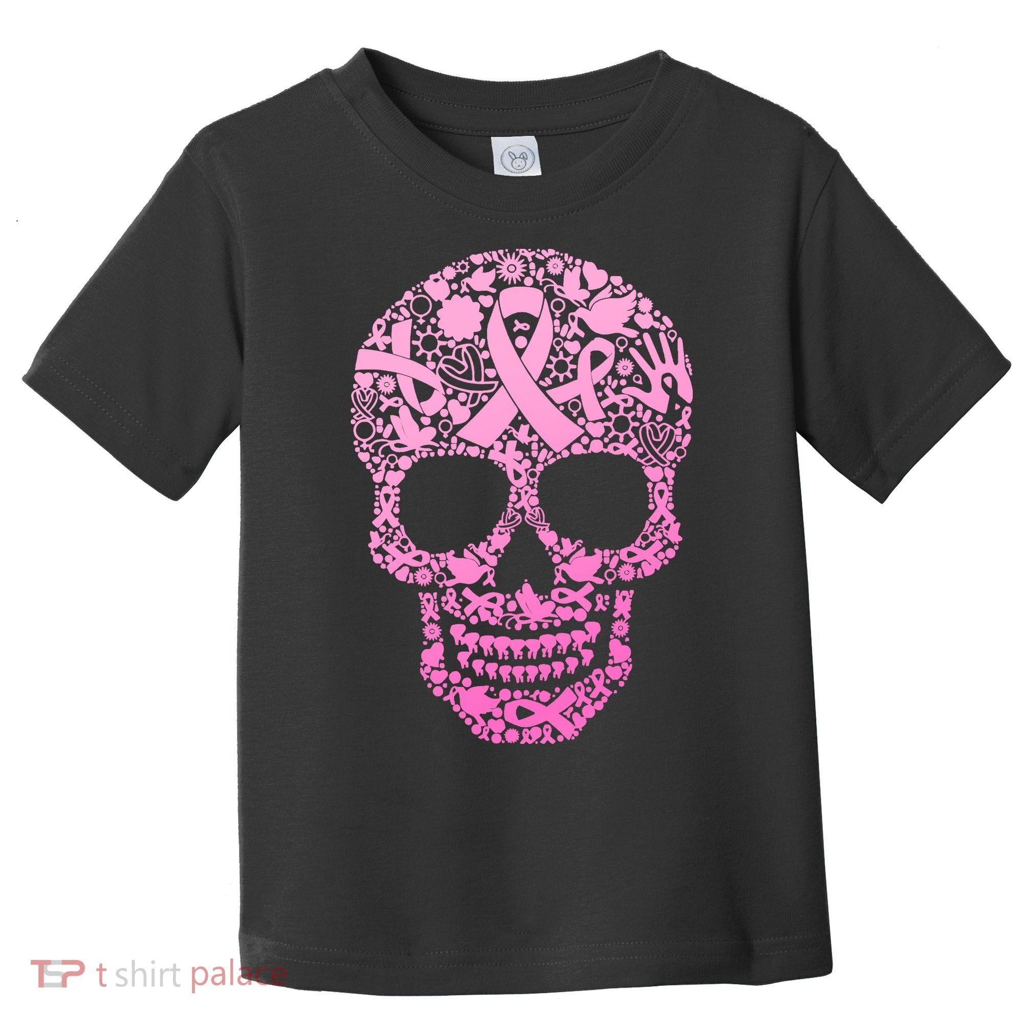 Breast Cancer Awareness Month Pink Ribbon Skull Toddler T-Shirt