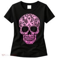 Breast Cancer Awareness Month Pink Ribbon Skull Women's T-Shirt thumb 0